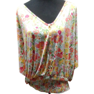 Robert Louis Floral Blouse Button‎ Down V Neck Top White Multi 3X